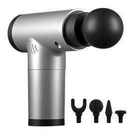 Deep Tissue Massager Mini 6 Gear Rechargeable 1500mAh High Frequency Muscle Massager with 4 Massage Heads Grey