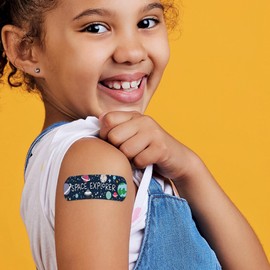 Legami - Be Brave Plasters for Children, Robust, Hypoallergenic and Durable, Pack of 30, Various Sizes to Heal Any Wound, Reusable Box, Practical Theme, Space Theme