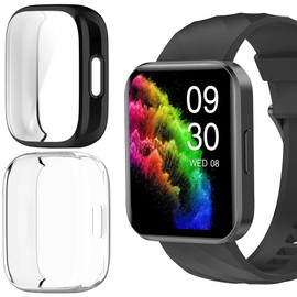 Lamshaw for RUIMEN D1 Smart Watch Protective Case, TPU Screen Protector, TPU Case Shockproof Cover Anti-Scratch Shockproof for RUIMEN D1 Smart Watch (Black+Clear)