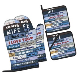 Socira to My Wife Oven Mitts and Pot Holder Sets, Heat Resistant Oven Gloves and Hot Pads for Wife, Non Slip Thick 4 Pcs Microwave Gloves and Potholders for Kitchen Cooking Grilling Backing