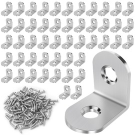 YFLeomry Pack of 50 Angle Connectors Stainless Steel 20 x 20 mm, Metal Angle 90 Degrees, Rustproof Stainless Steel Angle for Furniture Construction and Shelf Construction, Wnkel Connector with Bore