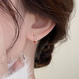 Mesaro Women's Zircon Earrings, Metal Allergy-friendly, Hoop Earrings, 2 Ears, Popular, Simple, Hoop Earrings, Birthday, Mother's Day, Gift Ring Earrings, Gift, Copper, Zircon