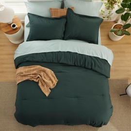 Bedsure Forest Green King Size Comforter Set - Bedding Set King 7 Pieces, Bed in a Bag Bed Set with Comforter, Sheets, Pillowcases & Shams