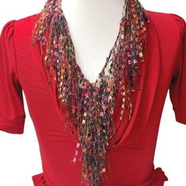 Bohemian Neck Scarf for Woman Summer - 66 in Long Infinity Scarf Lightweight with Fringe Necklace - Boho Statement Jewelry Necklace - Fall Travel Scarf Gifts for Women (Saffron Red)