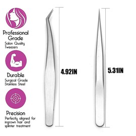 2 Pieces Lash Tweezers, Eyelash Extension Tweezers for Eyelash Extensions, Stainless Steel Straight and Curved Tips Eyelash Tweezers for Lash Extensions Isolation Fanning Applicator