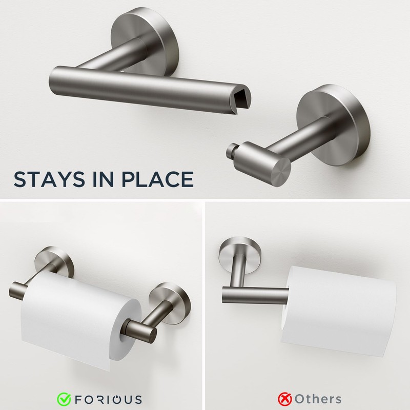 FORIOUS Toilet Roll Holder, Wall Mount SUS304 Stainless Steel Towel