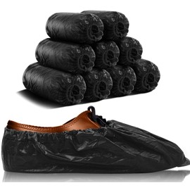EZGOODZ Black Indoor Shoe Covers Disposable Non Slip, 16 x 6 Inch. 100 Pack Shoe Booties Disposable. 2 Mil CPE Disposable Booties for Shoes Covers. Waterproof Surgical Boot Covers for Outdoor