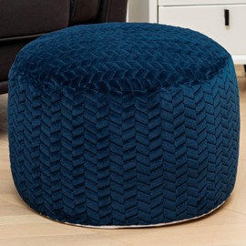 Asuprui Pouf Ottoman Stuffed,Ottoman Foot Rest, Floor Pouf, Round Pouf Seat, Floor Bean Bag Chair,Foldable Floor Chair Storage for Living Room, Bedroom (Navy Blue Pouf with Filler)