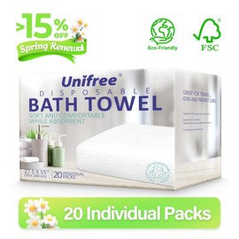 Unifree Disposable Bath Towels | For traveling, business trip, gym | 5 or 20 Packs | Individually Packed, Portable, Thicken, Large(27.5“x55”) | bath sheets, beach towel, multifunctional towel, bathroom, hotel washcloth, solid color:_20 pack