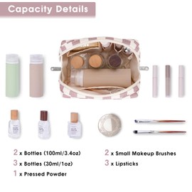 Narwey Small Makeup Bag for Purse Travel Makeup Pouch Mini Cosmetic Bag for Women (Dusty Rose Checkerboard, Small)