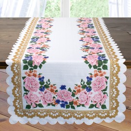 Table Runner Pink Roses White 40 x 140 cm Printed Table Runner for Spring and Summer