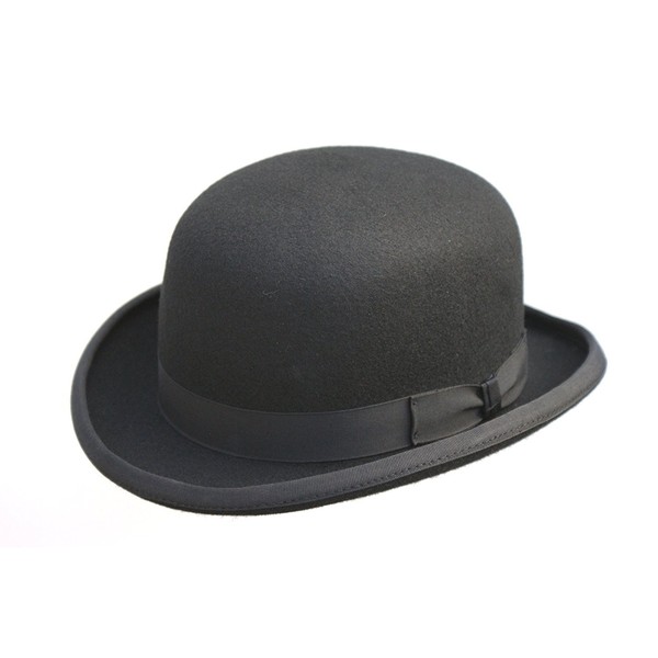 DH Wool Bowler Hat Hard Top Round Felt Hat with