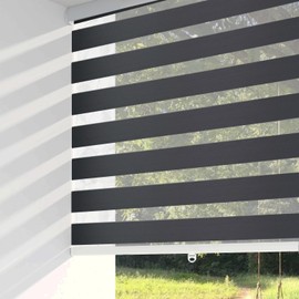 ShadesU Cordless Zebra Blinds – Light Filtering Dual-Layer Window Shades for Privacy (Black Color) (Maximum Height 72") (Width 59")