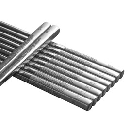 IQCWOOD Metal Chopsticks, Chopsticks Reusable Dishwasher Safe, 5 Pairs Classic Style Chop Sticks with Non-Slip Square Design, Stainless Steel Chopstick 9.25 Inch/23.5cm Gift Set