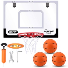 Large Indoor Mini Basketball Hoop Set for Kids and Adult 24 X 16 Inch Board Family Games for Home and Office Door & Wall with 3 Balls and Complete Accessories, Basketball Toy Gift for Boys Girls Teens