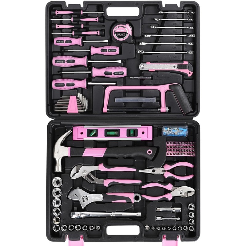 FASTPRO 198-Piece Pink Tool Set, Household Repairing Tool Set with