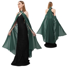DAZCOS Chiffon Shawls Cape for Women Gothic Tulle Cloak Sheer for Evening Glamour Dresses Wedding Collared Halter Capelet (Green)