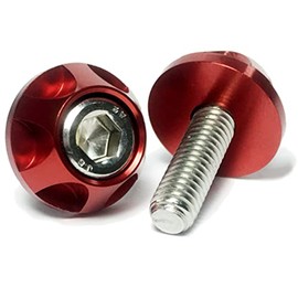COTRAX License Plate Bolts, Lightweight, Aluminum, License Plate, Bolts, Washers + Stainless Steel, M6 Screws, Motorcycle, Automobile, Universal Parts, Mini Wheel Type, Set of 2 (Red)