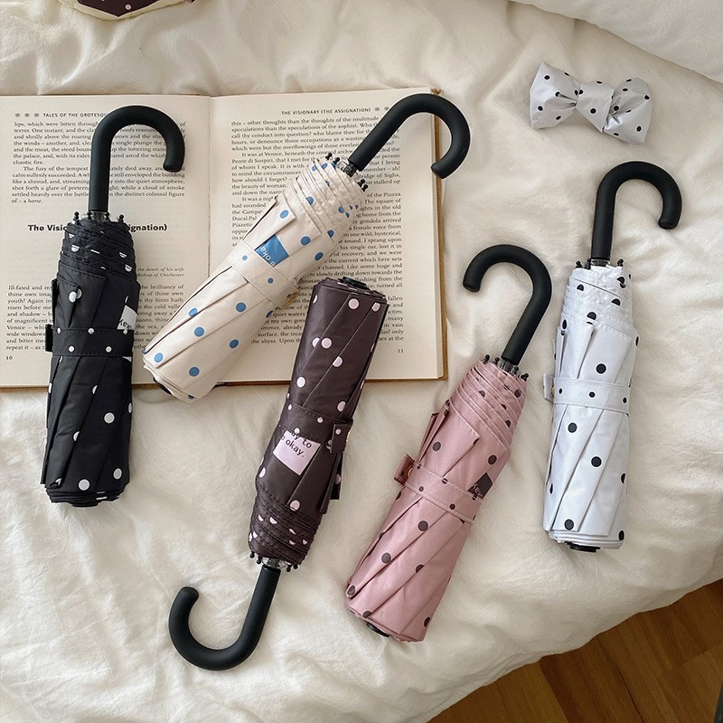 작은 도트 무늬 접이식 휴대용 데일리 양우산 Small Polka Dot