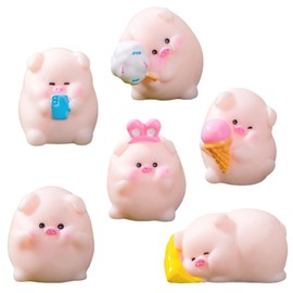 GAROMIA Lucky Charm New Year's Eve Pack of 6 Lucky Pigs Mini Pigs for Playing Lucky Pig Pink Lucky Pigs Lucky Pig Lucky Charm New Year's Eve Mini Figures for DIY Crafts Cakes