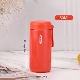 KISUOMAOYI Small Flask - 304 Stainless Steel Water Bottle 150ML, Leak-Proof Insulated Flask with Double Wall Vacuum, Mini Flask with Portable Handle for Hot & Cold Drinks(Red)