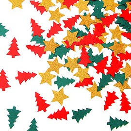 Christmas Holiday Paper Confetti Glitter Sprinkles Red Green White Christmas Tree Star Table Confetti 300pcs,Thanksgiving, Weddings, New Years, Birthdays, Winter Party Decoration Lasting Surprise