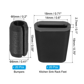 PATIKIL Kitchen Sink Rack Feet, 20Set 19 x 18 mm Rubber Square Sink Protector Feet with 6mm ID x 10mm OD Bumpers Cover for Sink Rack Grid Replacement Parts, Black