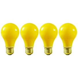 KOR (Pack of 4) A19 Yellow Bug Light Incandescent 130V E26 Base-A/YB - A19/Y (60)