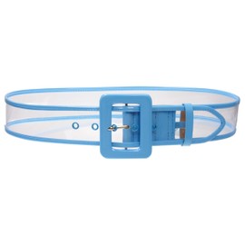 Women's 2" Wide Color-Trimmed Patent Leather Transparent Jelly Clear Belt, Sky blue | S/M - 32"