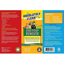 Absolutely Clean Amazing Bird Poop Cleaner Spray - Just Spray/Wipe - Safely & Easily Removes Bird Messes - Use Indoor/Outdoor - Made in The USA