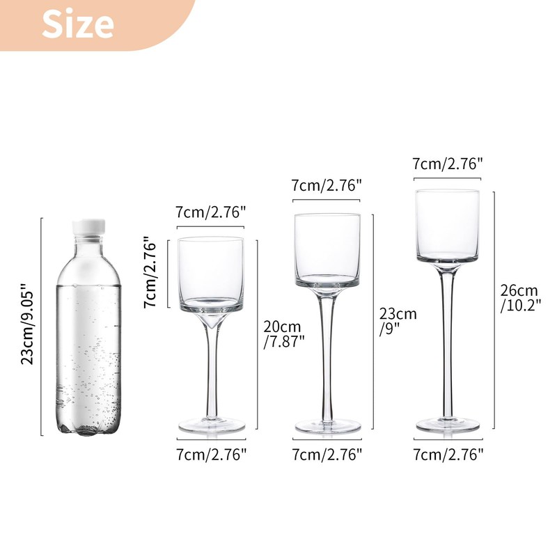 NUPTIO Tealight Candle Holders Glass: Set of 3 Long Stemmed