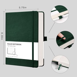 RETTACY Lined Journal Notebook - A5 Note Book Hardcover Thick Notepad 320 Numbered Pages for Writing,100gsm Lined Paper, Leather Hardcover, for Women Men Work Office School,14.5 x 21cm - Green