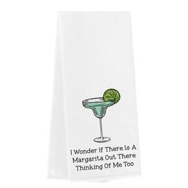 Funny Kitchen Towels I Wonder if There is A Margarita Bar Towels Margarita Gifts for Margarita Lovers Women Men Bar Kitchen Decor Waffle Weave Tea Towels Dish Towels for Kitchen 14×23 Inches