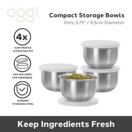 OGGI Set of 4 Stainless Pinch Bowls - 4 fl oz with Lids, Ideal Salt & Pepper Bowls, Mini Storage Bowls