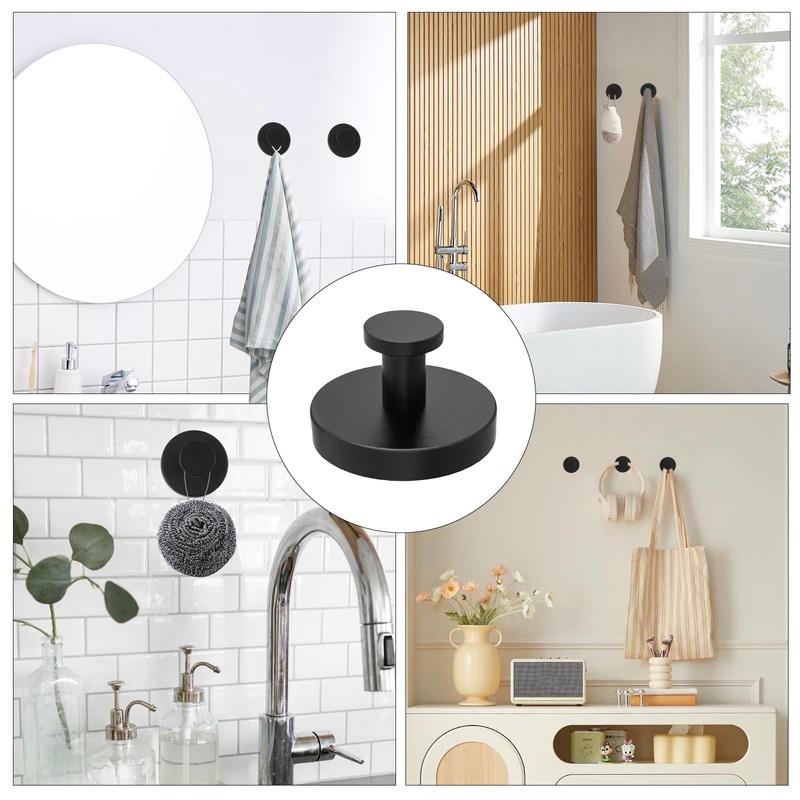 SJUNJIE 4Pcs Vacuum Suction Cup Hooks Removable Hooks Black Suction