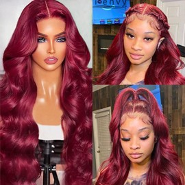 Smavida Burgundy Wig Human Hair Pre Plucked 99j 13x4 Glueless Body Wave Lace Front Wigs Human Hair for Black Women 180% Density Wine Red HD Transparent Lace Front Wigs with Nature Hairline 26 Inch