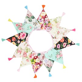 3.3 m Fabric Bunting Bunting Garland, Bunting Children's Room, Multicoloured Fabric Garland, Double-Sided, Cotton Tassel, Triangular String Flag, Tent Flag, Multicoloured