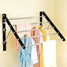 Gecauoea Wall Mounted Drying Rack, Pre-Install Adjustable Width 13-23 Inch, 60 lbs Heavy Duty Foldable Laundry Rack, Space Saving Stainless Steel for Apartment Laundry Room Bathroom, Black