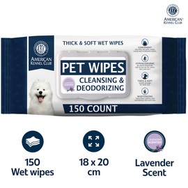 AKC Pet Wipes for Dogs & Cats – Hypoallergenic, Alcohol-Free Wipes for Paws, Face, Ears & Coat – Thick, Gentle Cleaning with Natural Aloe – Available in Lavender, Fresh & Oatmeal Scents