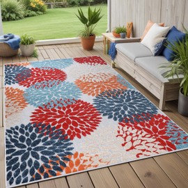 Superior Hydrangea Indoor Outdoor Area Rug, Perfect for Patio, Poolside, Backyard, Playroom, Kitchen, Bedroom, Dining Room, Entryway, Mudroom, Floral Medallion Floor Cover, 8' x 10', Multicolor