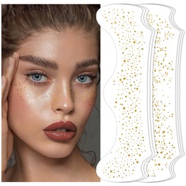 24 PCS Makeup Patches - Gold - Face Glitter Makeup Speckles Patches Freckles Face Tattoos, Makeup Accessories for Women Girl, Cosmetic Glitter for Face (Gold)