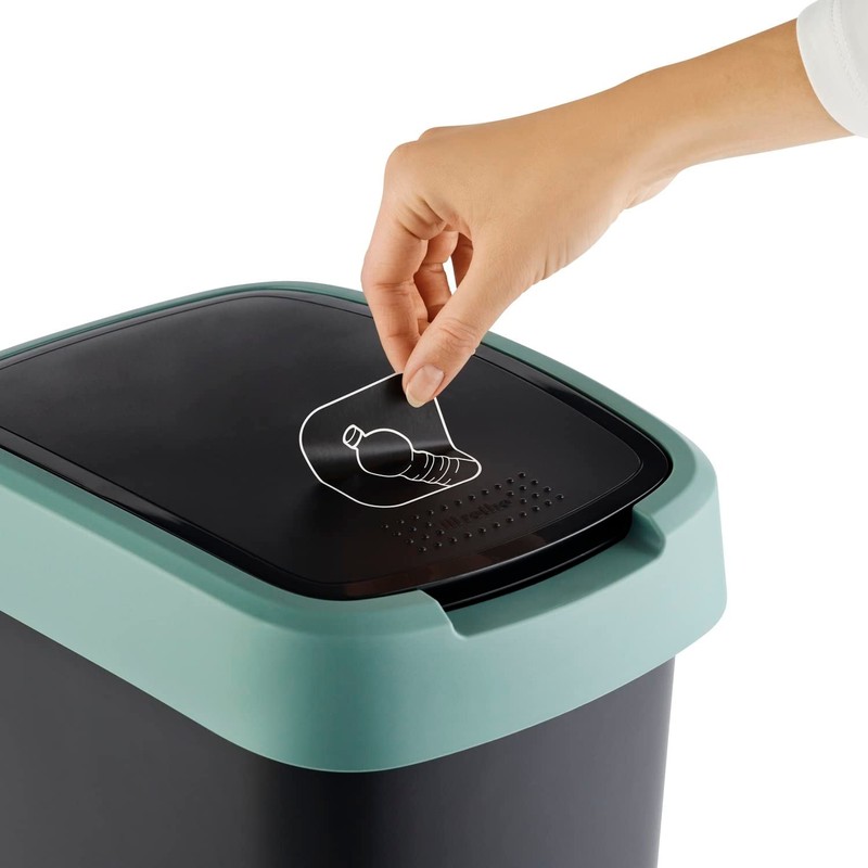 Rotho Twist Bin with Lid, 10 L, Plastic, Black/Green/Anthracite
