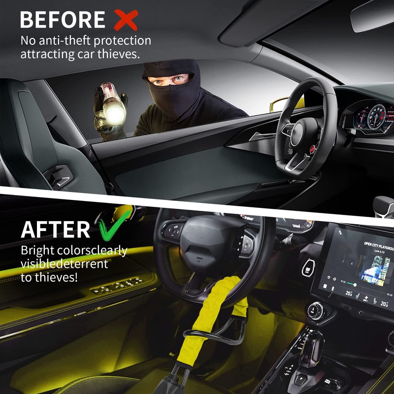 Universal Car Steering Wheel Lock with 3 Keys, High Visibility
