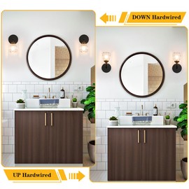 Daunton Vintage Hardwired Wall Sconce Set of 2, No Battery/Rechargeable! Black & Gold Bathroom Light with Clear Glass Shade, G9 Bulb Fixture for Mirror/Bedroom, Brass Wall Decor Lighting