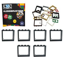 CMC imports Clamping Blocks 6 Windows + Window Frame 1 x 4 x 3 Nubs City Building City 60594 (Black - Transparent)