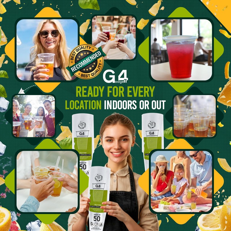 G4GADGET 100x 180ml Clear Plastic Disposable Cups – Durable Drinkware