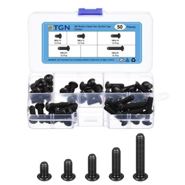 DTGN 50pcs M6 Button Head Socket Cap Bolt Kit - 10/12/16/20/25mm Carbon Steel Black Oxide Full Thread Hex Socket Cap Bolt Assortment - Perfect for Machinery, Furniture Repair
