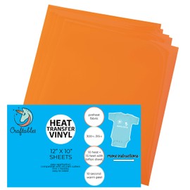 Craftables Bright Orange Heat Transfer Vinyl HTV - 5 Sheets Easy to Weed Tshirt Iron on Vinyl for Silhouette Cameo, Cricut, All Craft Cutters. Ships Flat