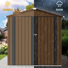 DWVO 6x4ft Storage Shed for Outdoors, Metal Sturdy Weatherproof Tool Locker with Secure Door and Ventilation for Equipment, Mowers, Bikes, Outdoor Spaces, Brown
