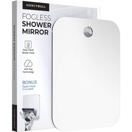 HONEYBULL HONEYBULL Shower Mirror Fogless for Shaving - Flat Anti Fog Mirror with Razor Holder for Shower, Mirrors, Shower Accessories, Bathroom Mirror & Accessories, Holds Razors for Men (Large 8x10in)